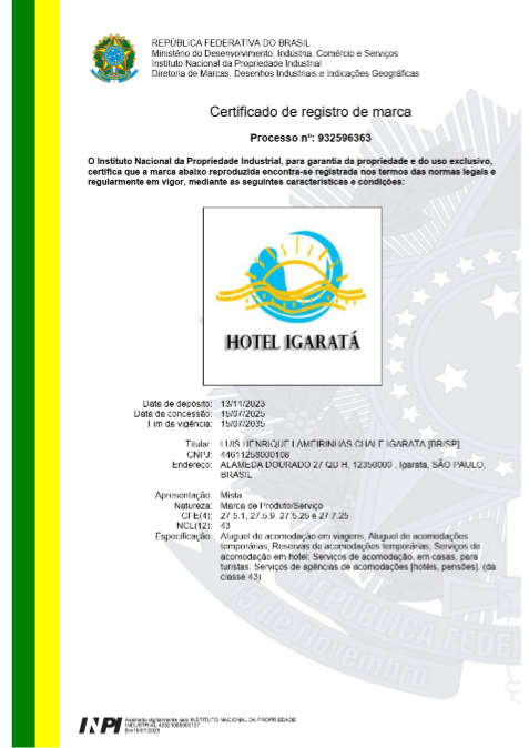 Certificado INPI nº 932.596.363 — Hotel Igaratá